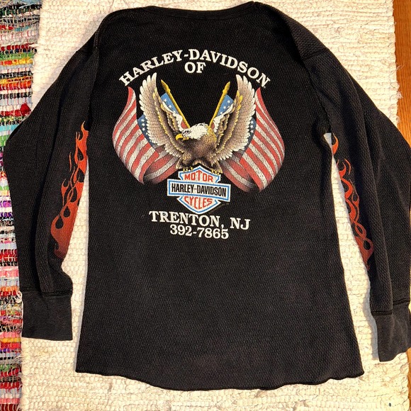 VINTAGE 1992 HARLEY THICK THERMAL LONG SLEEVE TEE TOP 2 SIDED UNISEX - Picture 7 of 9